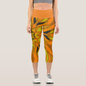 Leggings Capri Dessin Mandala Fleur jaune orange et bleu (Recto)