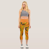 Leggings Capri Dessin Mandala Fleur jaune orange et bleu (Recto)