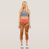 Leggings Capri Dessin Mandala Fleur orange et rose (Recto)
