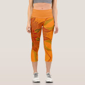 Leggings Capri Dessin Mandala Fleur orange et rouge (Recto)
