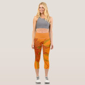 Leggings Capri Dessin Mandala Fleur orange et rouge (Recto)