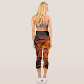 Leggings Capri Dessin Mandala Fleur orange rose et noir (Verso)