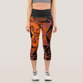 Leggings Capri Dessin Mandala Fleur orange rose et noir (Recto)