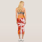 Leggings Capri Dessin Mandala Fleur rouge orange et blanc (Verso)