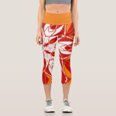 Leggings Capri Dessin Mandala Fleur rouge orange et blanc (Recto)