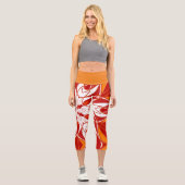 Leggings Capri Dessin Mandala Fleur rouge orange et blanc (Recto)