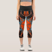 Leggings Capri Dessin Mandala Flower bleu orange et noir (Recto)
