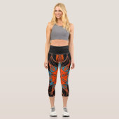 Leggings Capri Dessin Mandala Flower bleu orange et noir (Recto)
