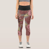 Leggings Capri Dessin Mandala Flower rose et jaune (Recto)