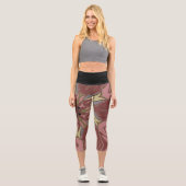 Leggings Capri Dessin Mandala Flower rose et jaune (Recto)