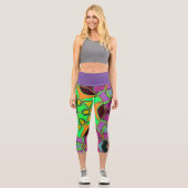Leggings Capri Dessin Mandala Flower vert orange et violet (Recto)