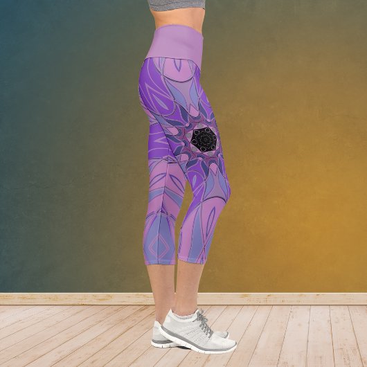 Leggings Capri Dessin Mandala Flower violet rose et bleu