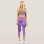 Leggings Capri Dessin Mandala Flower violet rose et bleu (Recto)