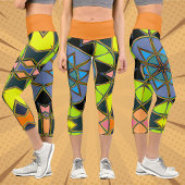 Leggings Capri Dessin Mandala Green Blue et Orange