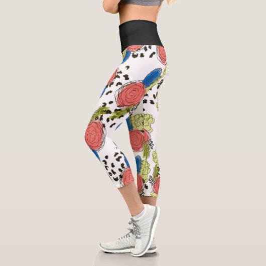 Leggings Capri Dessins Floraux à la Main de Guépard (Gauche)