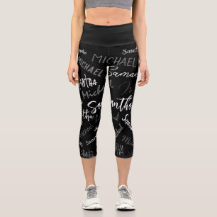Leggings Capri Deux noms couple motif monogramme noir gris blanc