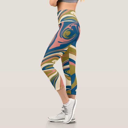 Leggings Capri Déversement - Bleu, Vert olive, Rose et Crème (Gauche)