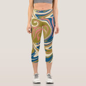 Leggings Capri Déversement - Bleu, Vert olive, Rose et Crème (Recto)