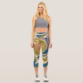 Leggings Capri Déversement - Bleu, Vert olive, Rose et Crème (Recto)