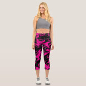 Leggings Capri Déversement - Magenta et noir (Recto)