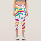 Leggings Capri Déversement - Turquoise, Jaune, Rose et Blanc (Recto)