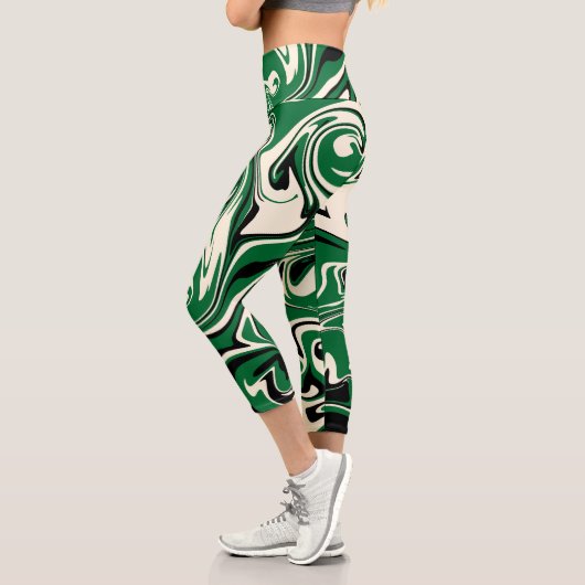Leggings Capri Déversement - vert, crème et noir (Gauche)