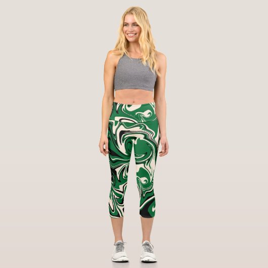 Leggings Capri Déversement - vert, crème et noir (Recto)
