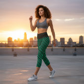 Leggings Capri Diagonale Turquoise rayures sur couleur noire modi