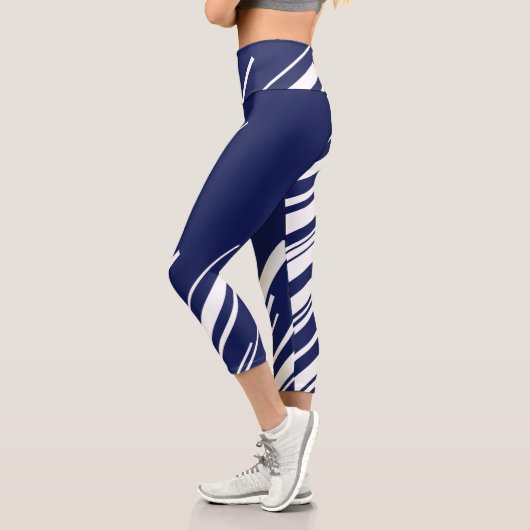 Leggings Capri Diagonales - Bleu et Blanc (Gauche)