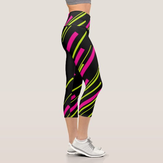 Leggings Capri Diagonales en vert citron, rose et noir (Droite)