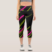 Leggings Capri Diagonales en vert citron, rose et noir (Recto)