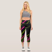 Leggings Capri Diagonales en vert citron, rose et noir (Recto)