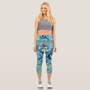 Leggings Capri Différents types de coquillages tropicaux peinture