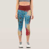 Leggings Capri Digital Mandala bleu rouge et jaune (Recto)