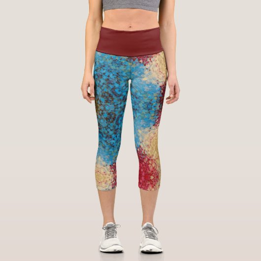 Leggings Capri Digital Mandala bleu rouge et jaune (Recto)