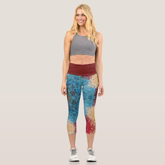 Leggings Capri Digital Mandala bleu rouge et jaune (Recto)