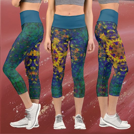 Leggings Capri Digital Mandala jaune bleu et vert