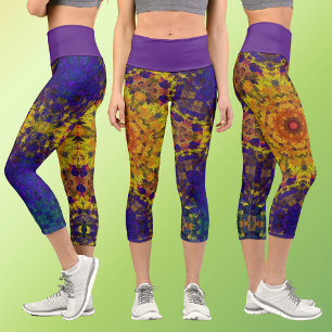 Leggings Capri Digital Mandala jaune bleu et violet