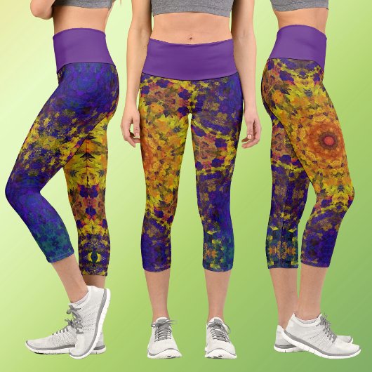 Leggings Capri Digital Mandala jaune bleu et violet