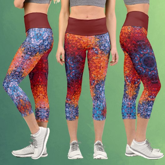 Leggings Capri Digital Mandala rouge orange et bleu