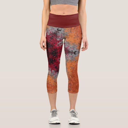Leggings Capri Digital Mandala rouge orange et bleu (Recto)