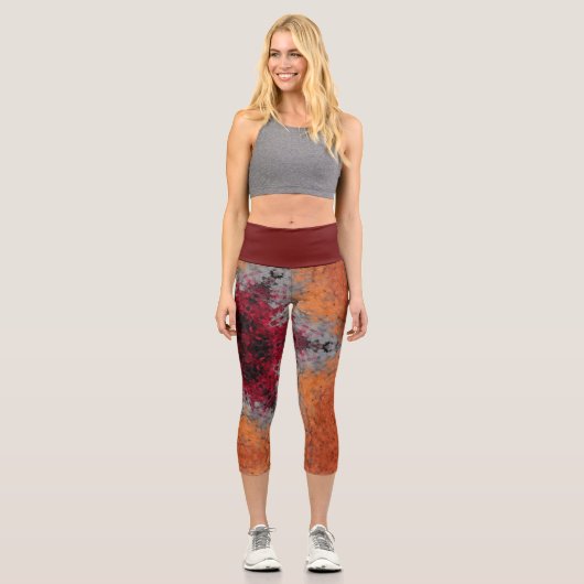 Leggings Capri Digital Mandala rouge orange et bleu (Recto)