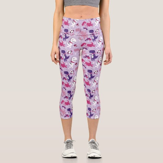 Leggings Capri Dinosaures de l'espace, Dinosaures mignons, Étoile (Recto)