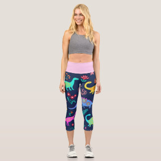 Leggings Capri Dinosaures Multicolor Cute Capris à haute taille