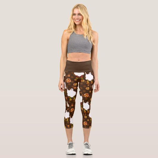 Leggings Capri disco halloween ghost africain brun (Recto)