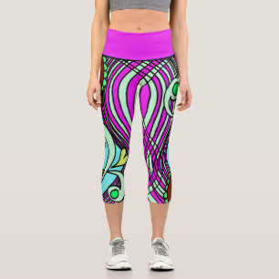 Leggings Capri Doodle 103 Rose Abstrait Capri