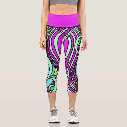 Leggings Capri Doodle 103 Rose Abstrait Capri (Recto)