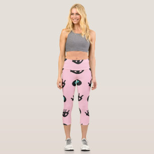 Leggings Capri Doodle Fille : Coeurs Des Yeux Sans Couleur.