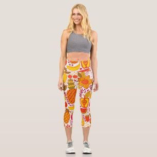 Leggings Capri Doodles de fruits : Motif Vintage été.