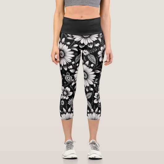 Leggings Capri Dose de marguerite N&B  (Recto)